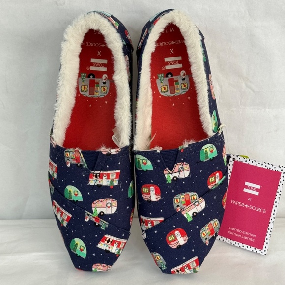 Toms Alpargata Paper Source Holiday Camper Christmas Ortholite Blue Shoes 7.5 - Picture 8 of 15